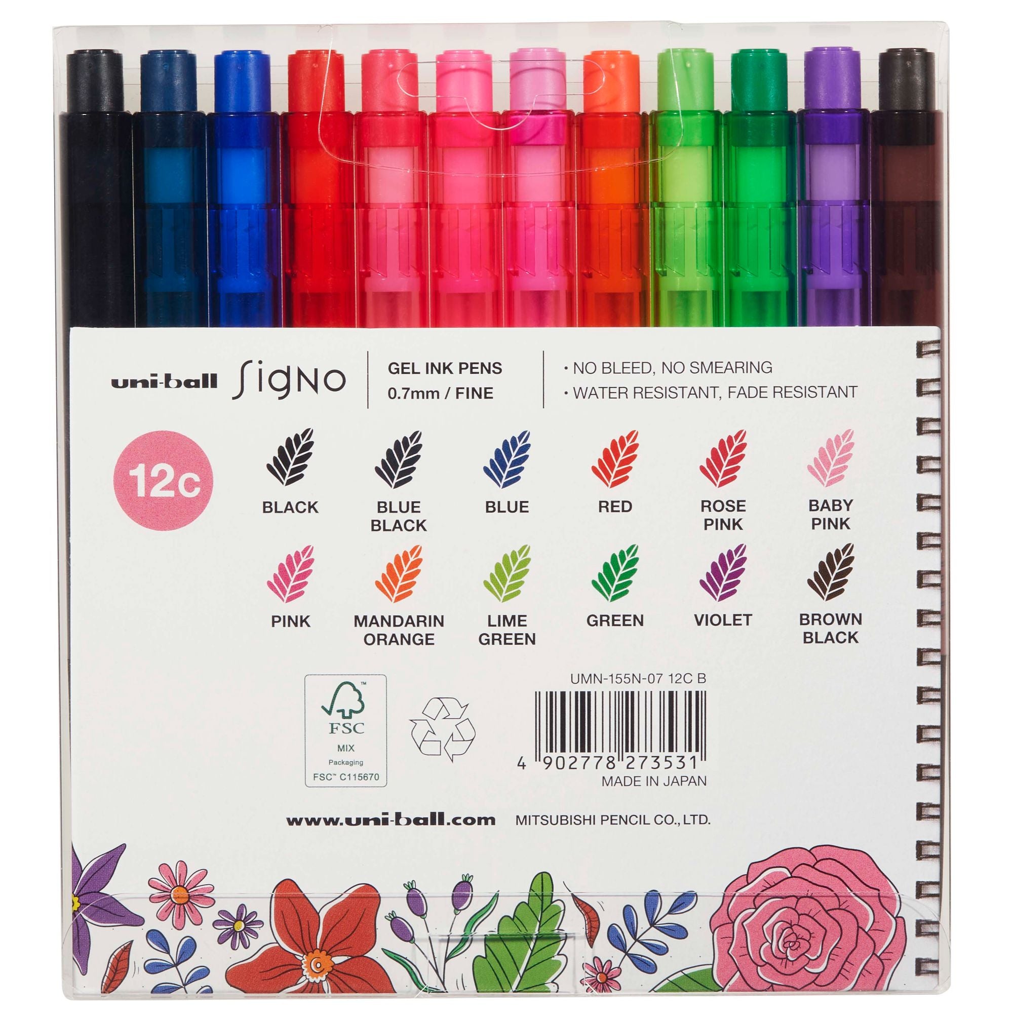 Set Bolígrafos Uniball UNI UM-155 Bujo x12 Colores B