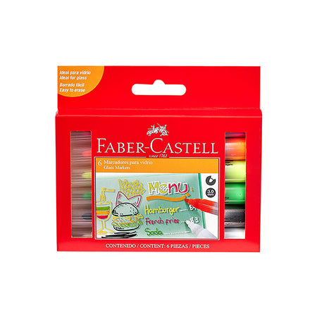 Marcadores de Vidrio Faber-Castell Borrables x6 Colores